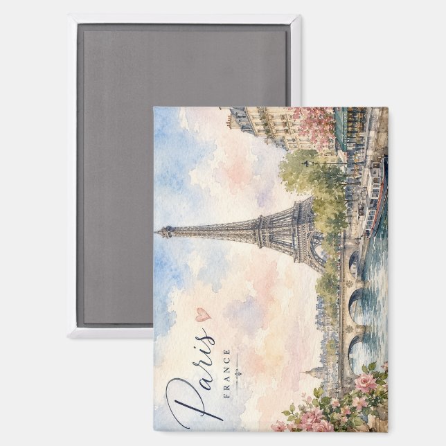 Imán París Francia Torre Eiffel río Sena  (Anverso/Reverso)