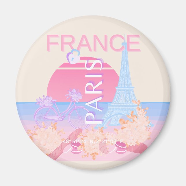 Imán París, Francia, Viajes, Preppy, Pastel (Frente)
