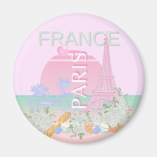 Imán París, Francia, Viajes, Preppy, Pastel, Rosa (Frente)