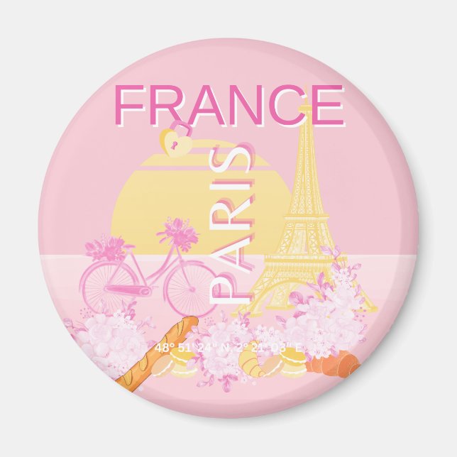 Imán París, Francia, Viajes, Preppy, Rosa (Frente)