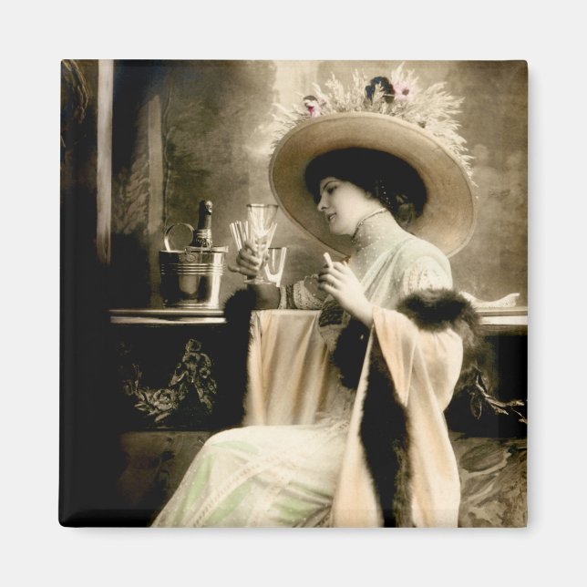 Imán Parisina de 1900 bebiendo champán (Frente)