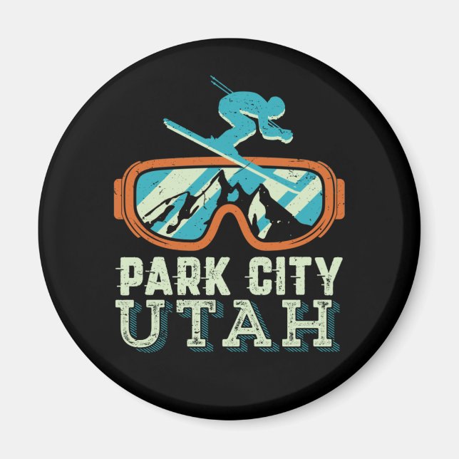Imán Park City Utah Retro Esquí Snowboard (Frente)