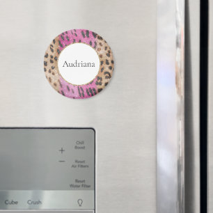 Imán Parkle de animales de leopardo de crema rosa