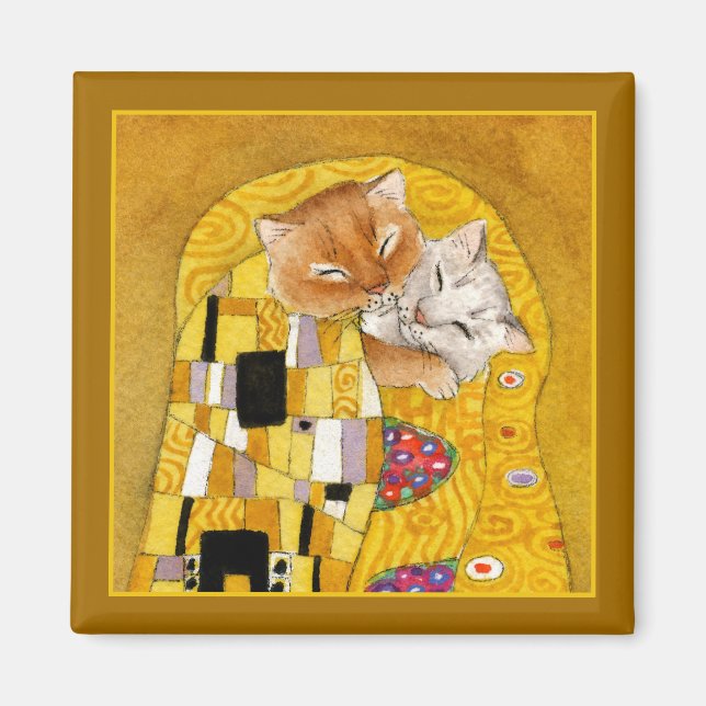 Imán parodia de Gustav Klimt Cat Kiss (Frente)