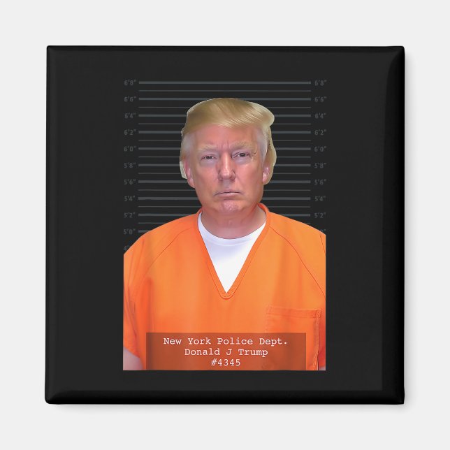 Imán Parodia del traje de jugada de Trump Mug Shot Rang (Frente)