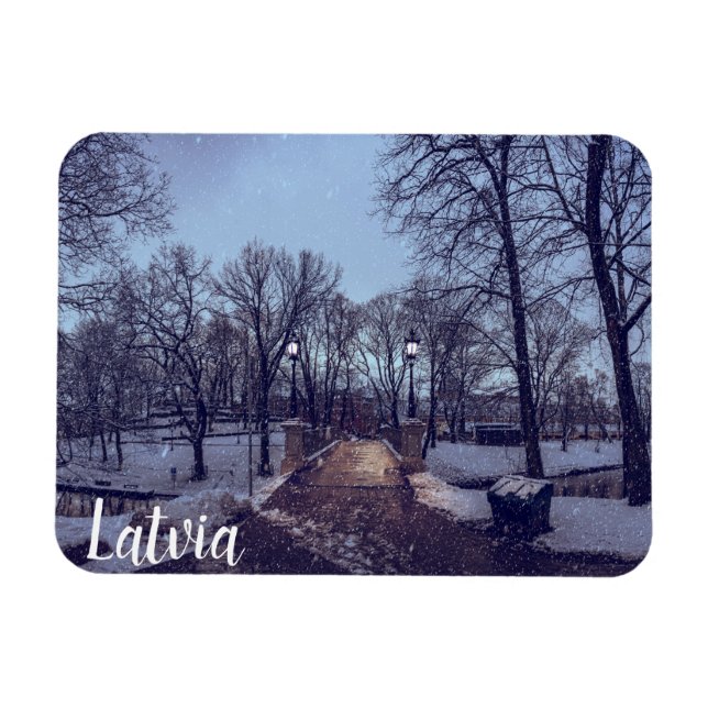 Imán Parque de la ciudad nevada de invierno por la noch (Horizontal)