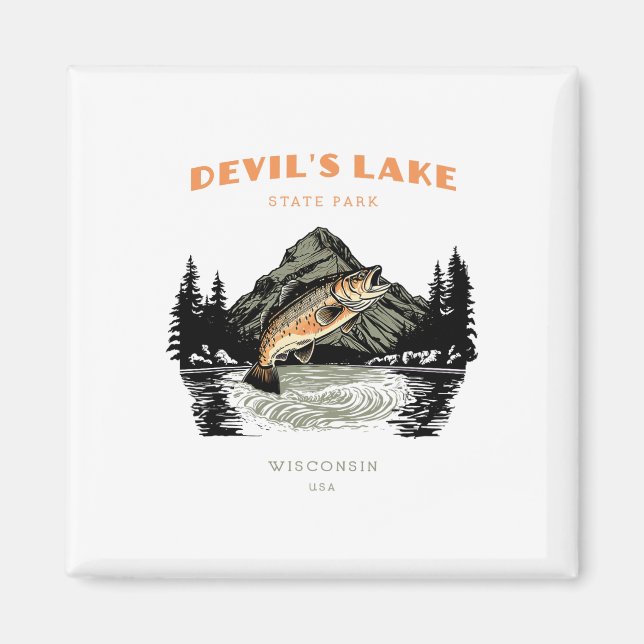 Imán Parque Estatal Devil's Lake Wisconsin Retro Vintag (Frente)