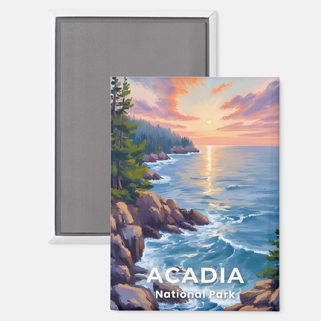 Imán Parque nacional Acadia | Maine Painting Travel Art (Anverso/Reverso)