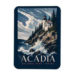 Imán Parque Nacional Acadia Maine Viaje en Xilografía M