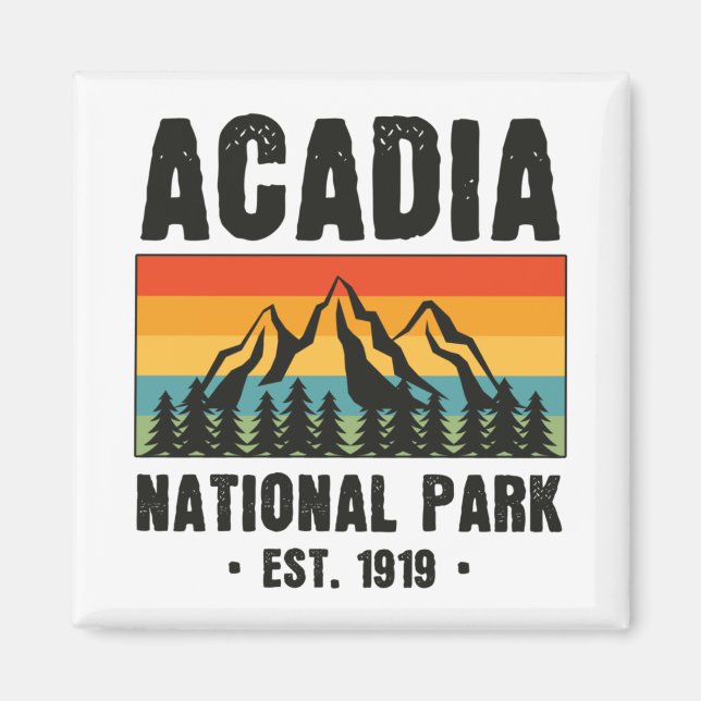 Imán Parque nacional Acadia, Vintage de Maine Retro (Frente)