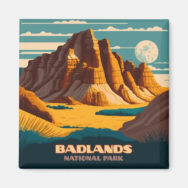 Imán Parque nacional Badlands Montañas Retro (Frente)