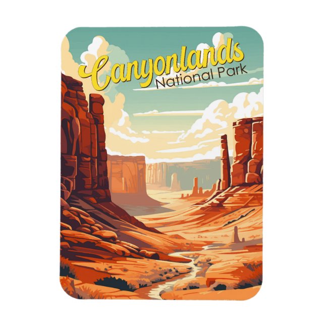 Imán Parque nacional de Canyonlands Ilustracion Retro (Vertical)