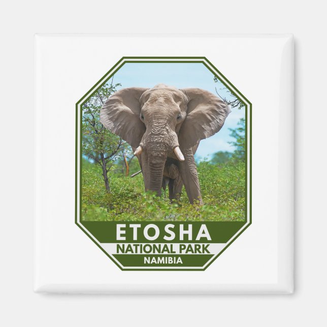 Imán Parque nacional de Etosha, Acuarela de Elefante de (Frente)