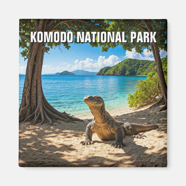 Imán Parque nacional de Komodo Dragon (Frente)