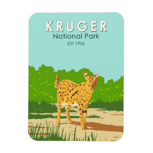 Imán Parque nacional de Kruger Serval Viaje Arte Vintag