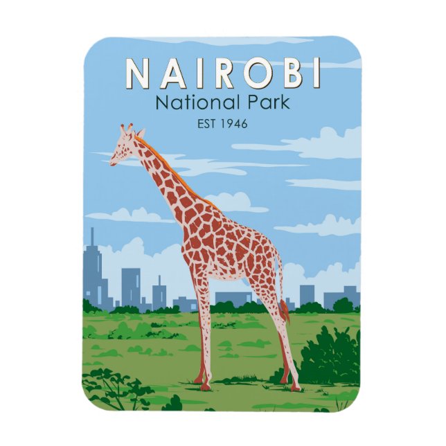 Imán Parque nacional de Nairobi Giraffe Viaje Vintage (Vertical)