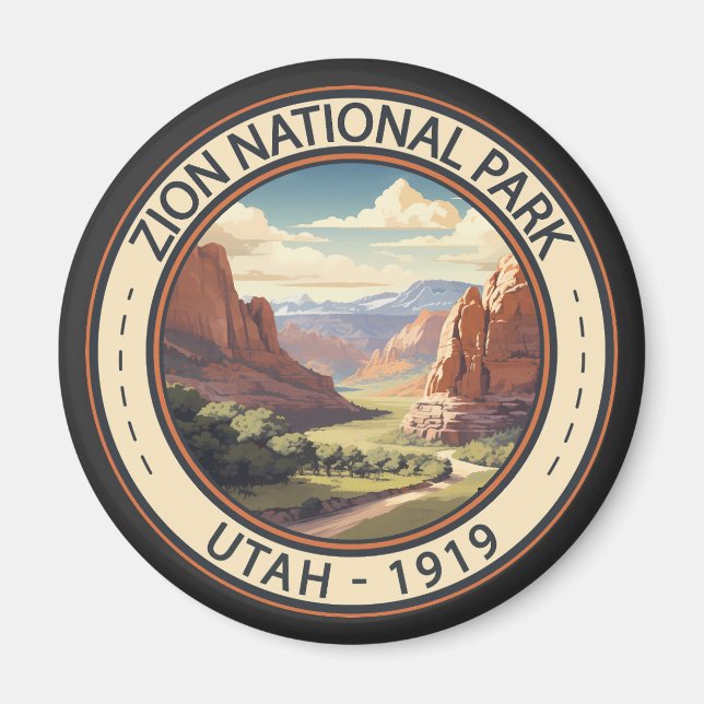 Imán Parque nacional de Zion Ilustracion Viaje Arte (Frente)