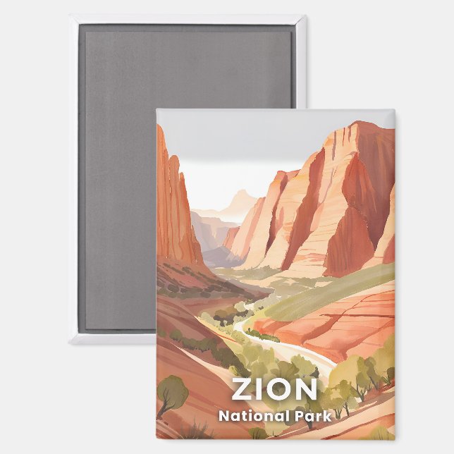 Imán Parque nacional de Zion | Valle del acuarela de vi (Anverso/Reverso)