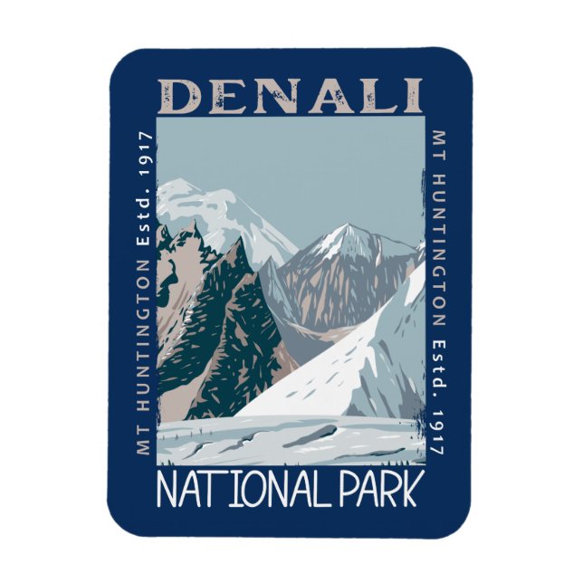 Imán Parque nacional Denali Alaska Mount Huntington Ret (Vertical)