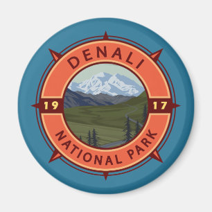 Imán Parque nacional Denali Emblema de brújula retro