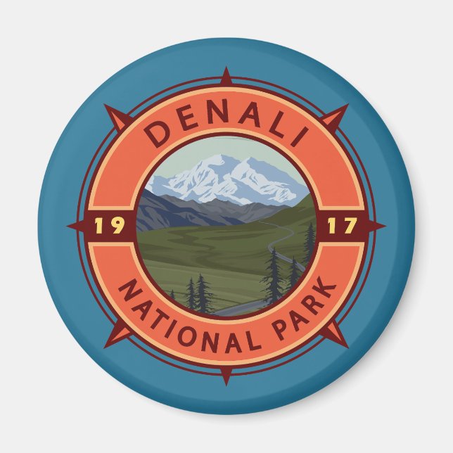 Imán Parque nacional Denali Emblema de brújula retro (Frente)