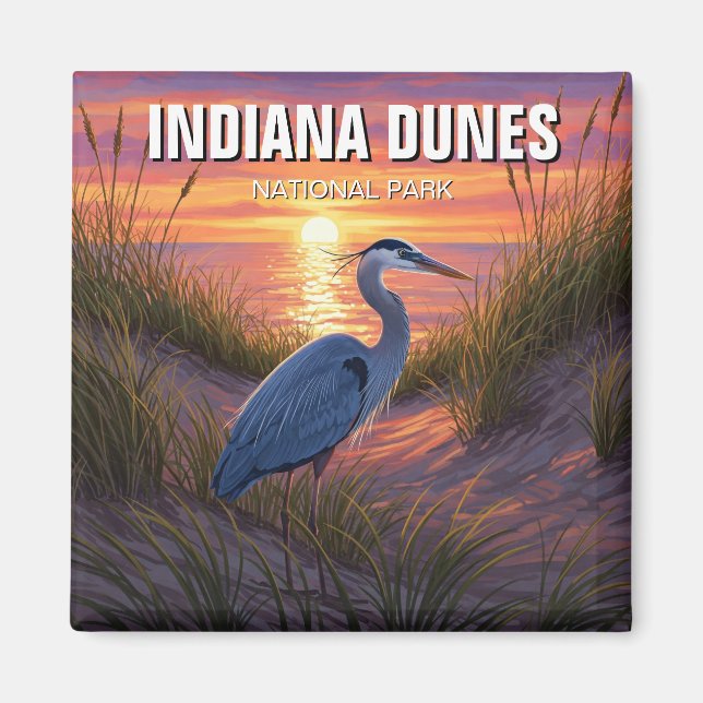 Imán Parque nacional Dunas de Indiana Viajes Heron (Frente)