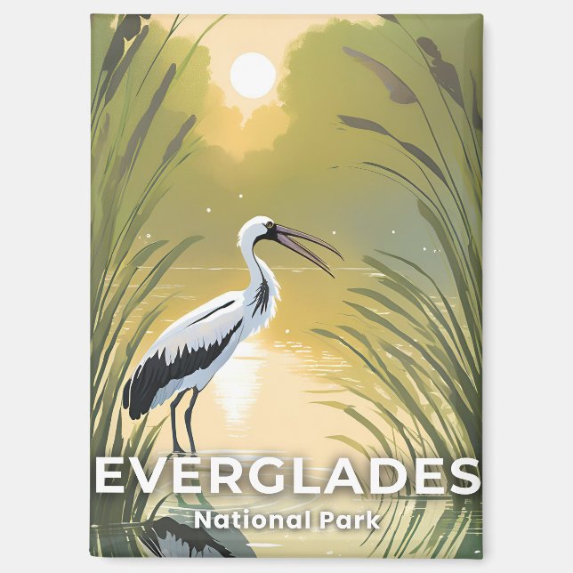 Imán Parque Nacional Everglades | Cigüeña Acuarela (Anverso)