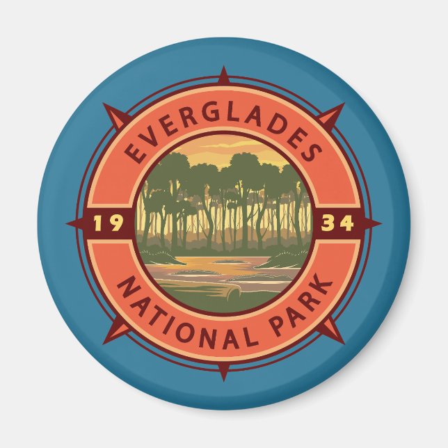 Imán Parque nacional Everglades Compass Retro Sunset (Frente)