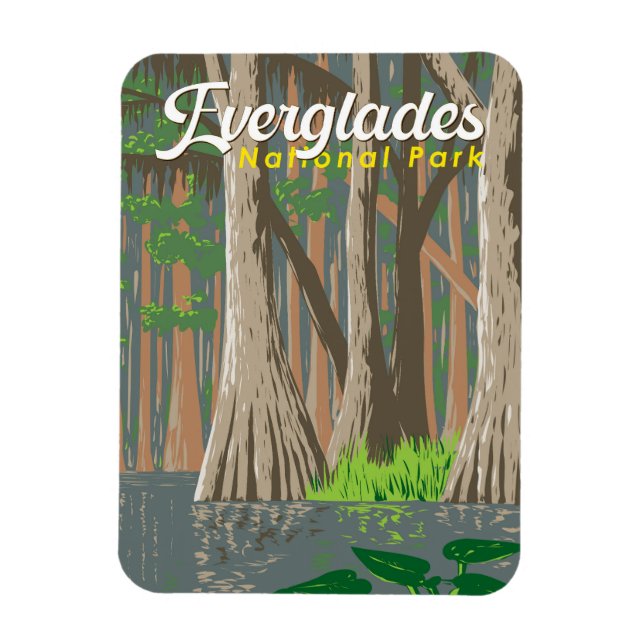 Imán Parque nacional Everglades Ilustracion Viajes Arte (Vertical)