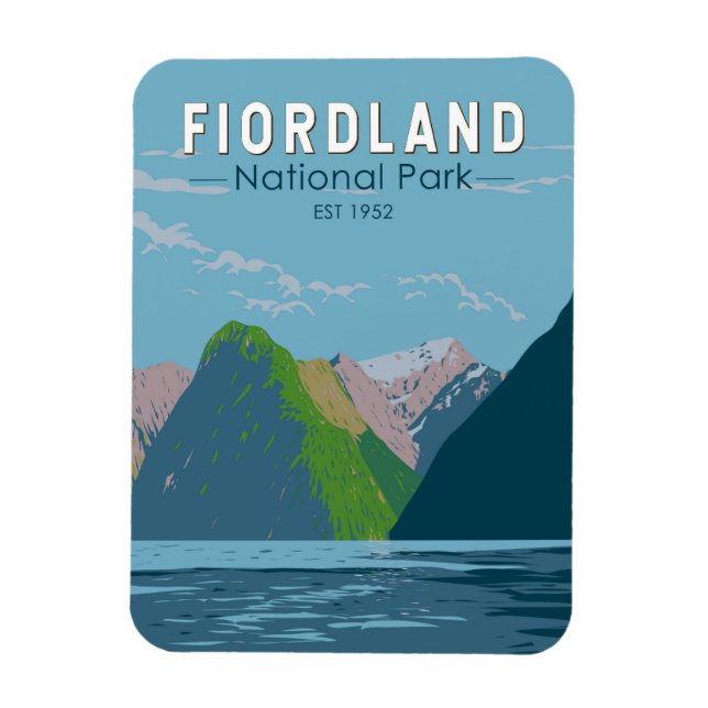 Imán Parque nacional Fiordland New Zealand Travel Art (Vertical)