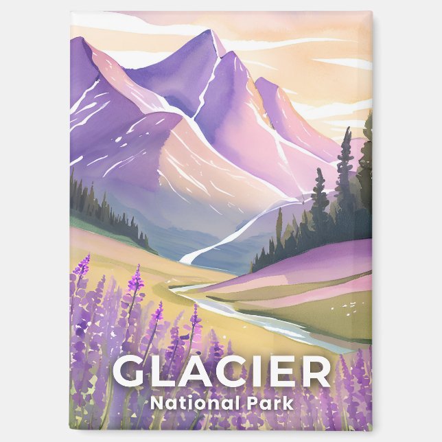Imán Parque Nacional Glaciar | Acuarela de agua de lava (Anverso)