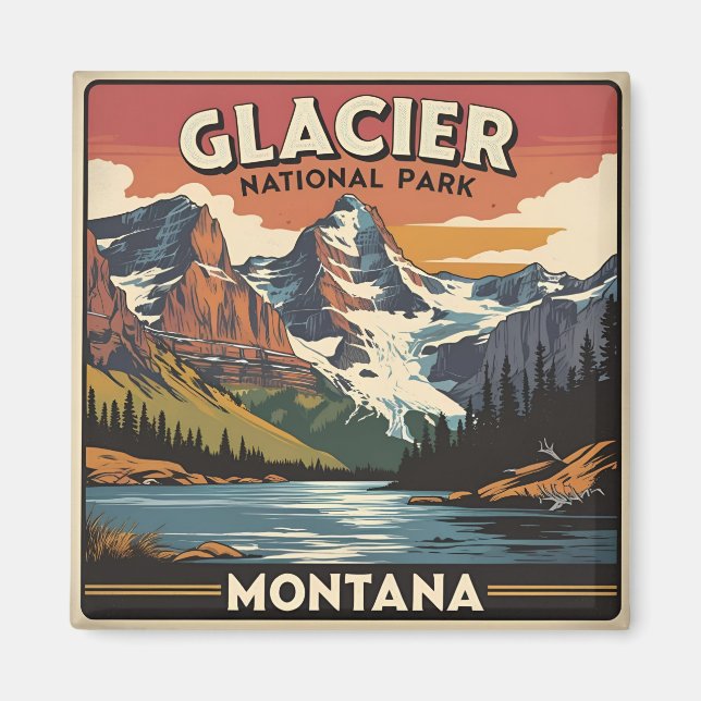 Imán Parque nacional Glaciar de Viajes Vintage Montana (Frente)