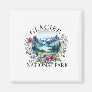 Imán Parque nacional Glaciar Floral Retro Camping