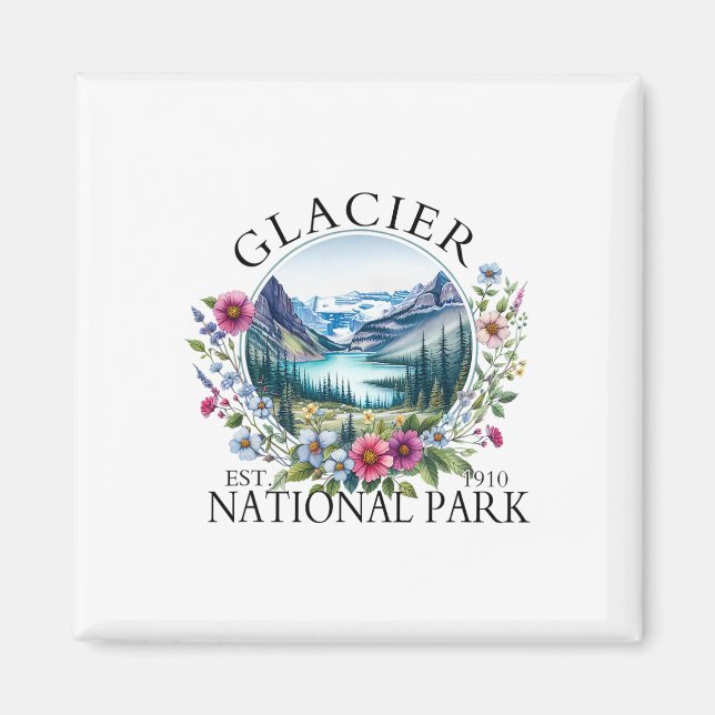 Imán Parque nacional Glaciar Floral Retro Camping (Frente)