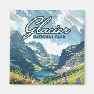 Imán Parque nacional Glaciar Lago Montana Retro