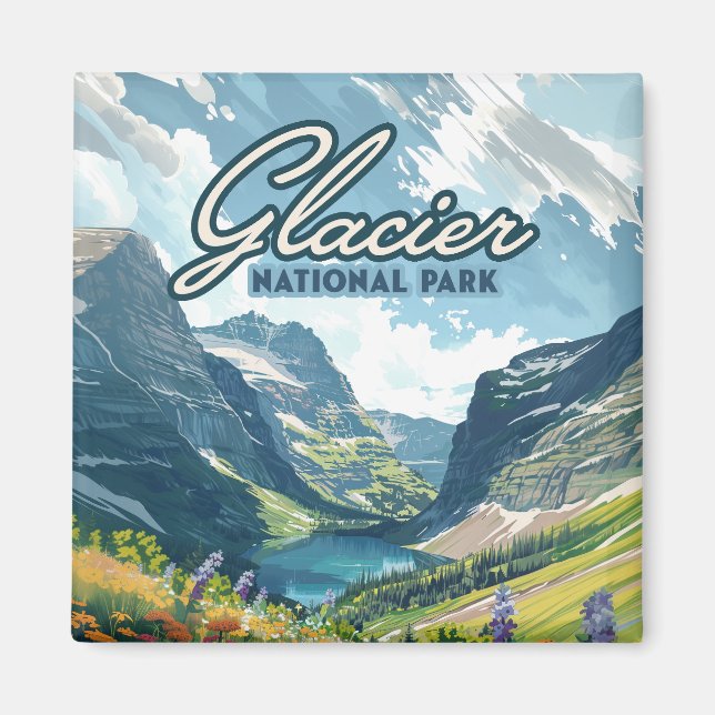 Imán Parque nacional Glaciar Lago Montana Retro (Frente)