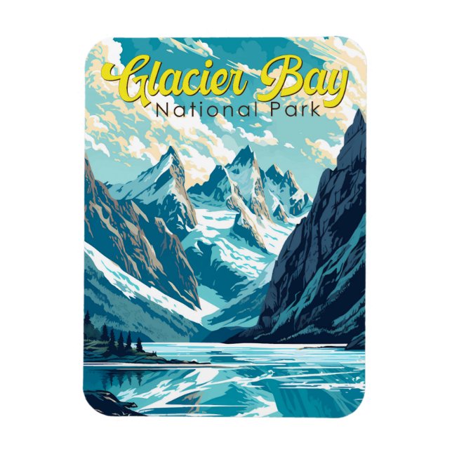 Imán Parque nacional Glacier Bay Ilustracion Retro (Vertical)