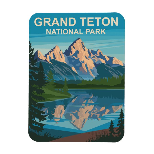 Imán Parque nacional Gran Teton Paisaje Arte de viajes (Vertical)