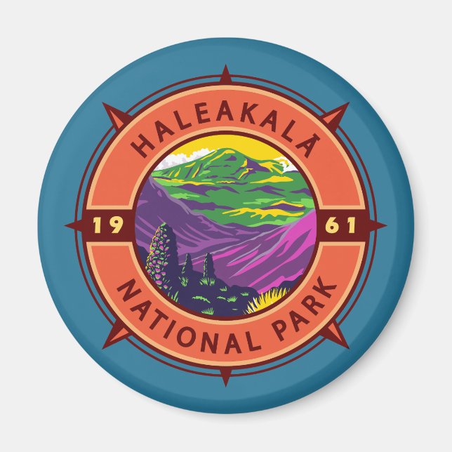 Imán Parque nacional Haleakala Emblema de brújula retro (Frente)