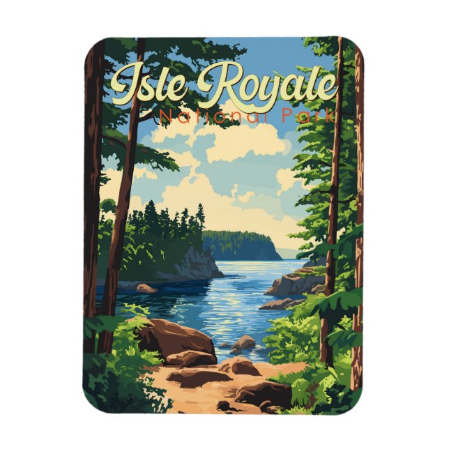 Imán Parque nacional Isle Royale Ilustracion Viajes Art (Vertical)