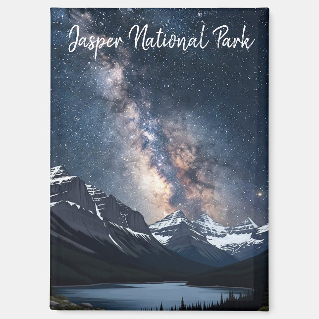Imán Parque nacional Jasper Canadá de noche (Anverso)