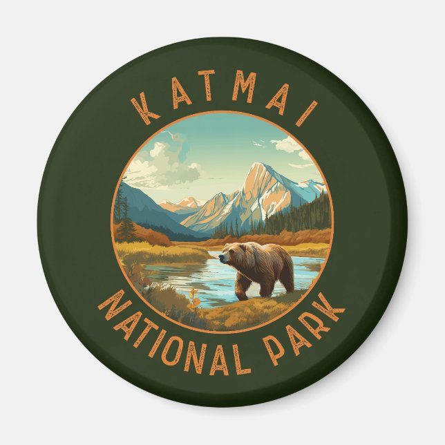 Imán Parque nacional Katmai: Circulo de angustia retro (Frente)