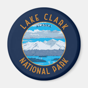 Imán Parque nacional Lake Clark Circle retro con proble