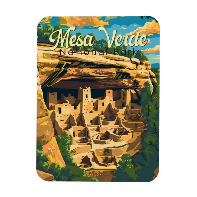 Imán Parque nacional Mesa Verde Ilustracion arte de via (Vertical)