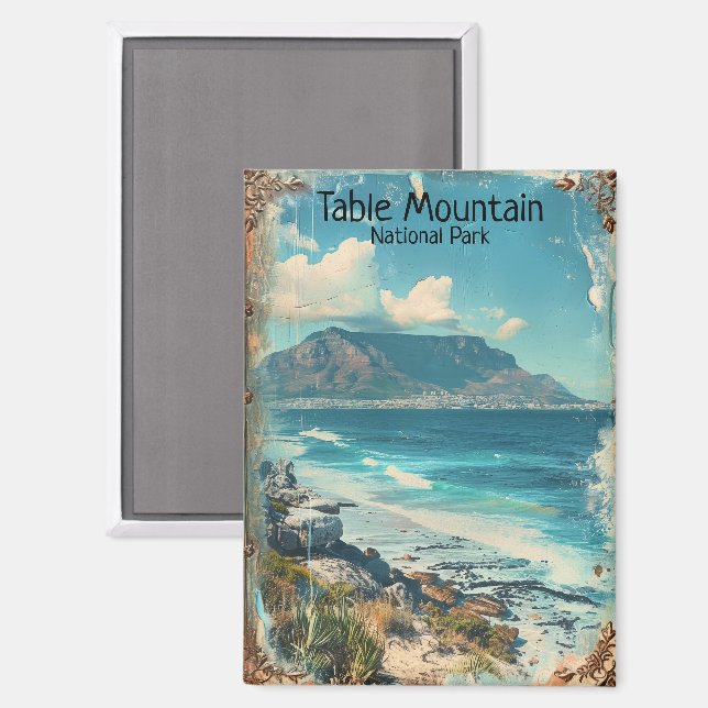 Imán Parque nacional Montaña de la Mesa de Sudáfrica (Anverso/Reverso)