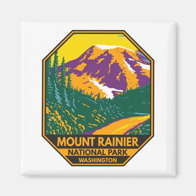 Imán Parque nacional Monte Rainier Retro de Washington (Frente)