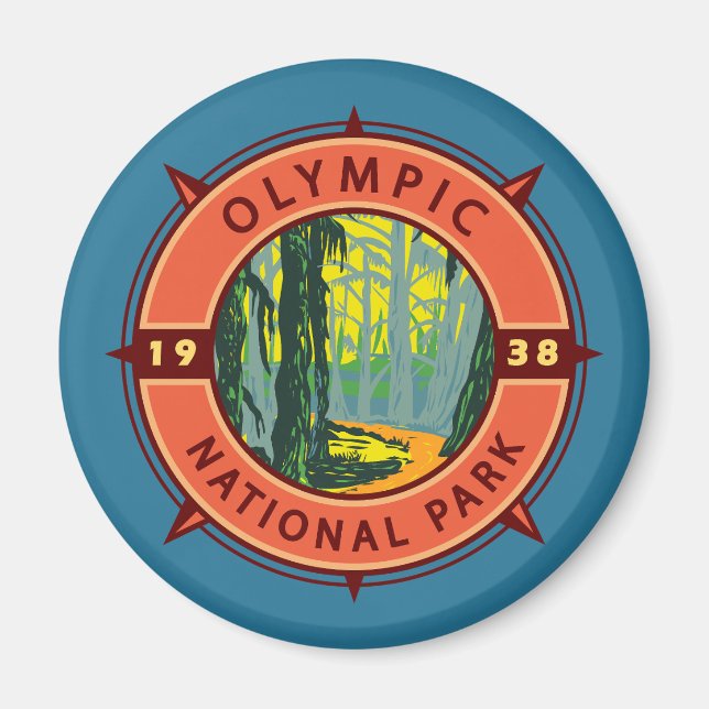 Imán Parque nacional olímpico Hoh Rainforest Retro Comp (Frente)