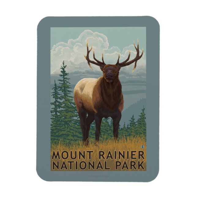 Imán Parque nacional Rainier, escena de WashingtonElk (Vertical)