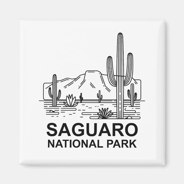Imán Parque nacional Saguaro Arte de líneas mínimas (Frente)