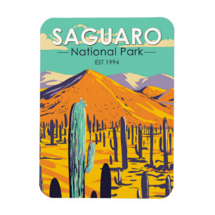 Imán Parque Nacional Saguaro Cacti En Vintage De Primav